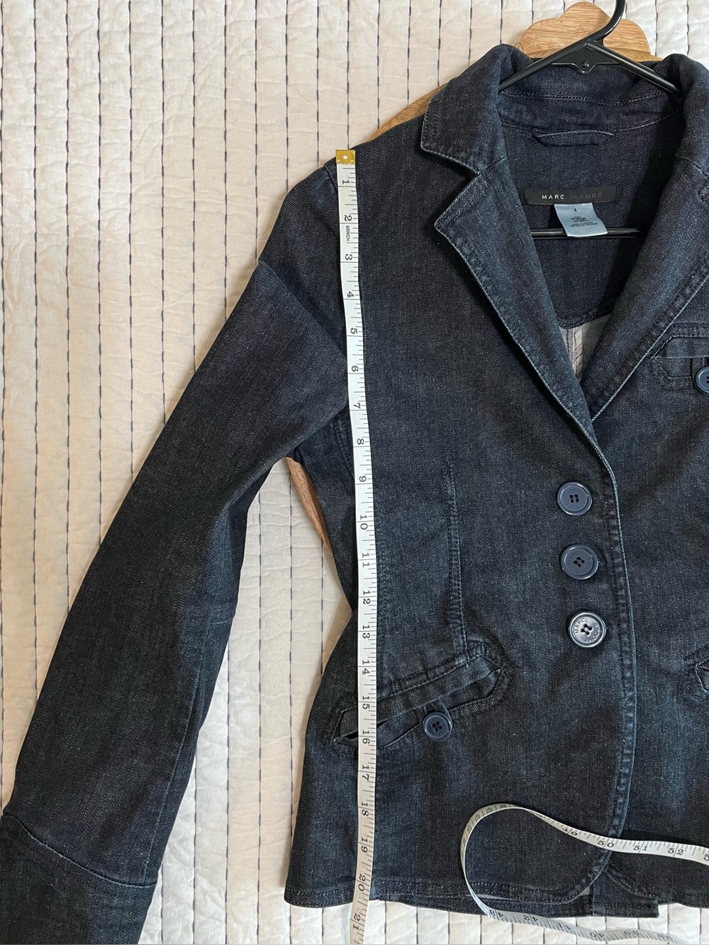 Marc Jacobs Y2K Dark Blue Denim Jean Jacket Blazer Women’s Size 4 Tailored - Picture 9 of 16